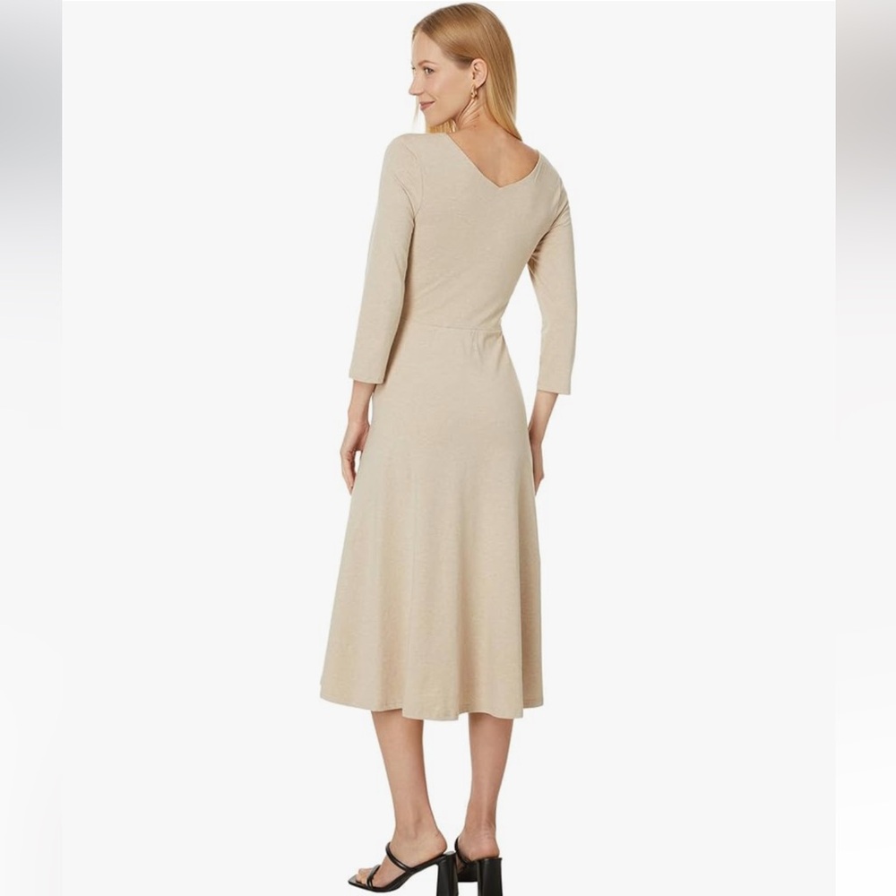 Pact Organic Cotton 3/4 Sleeve Fit-and-Flare Midi Party Dress Wheat Heather XXXL - Picture 2 of 9
